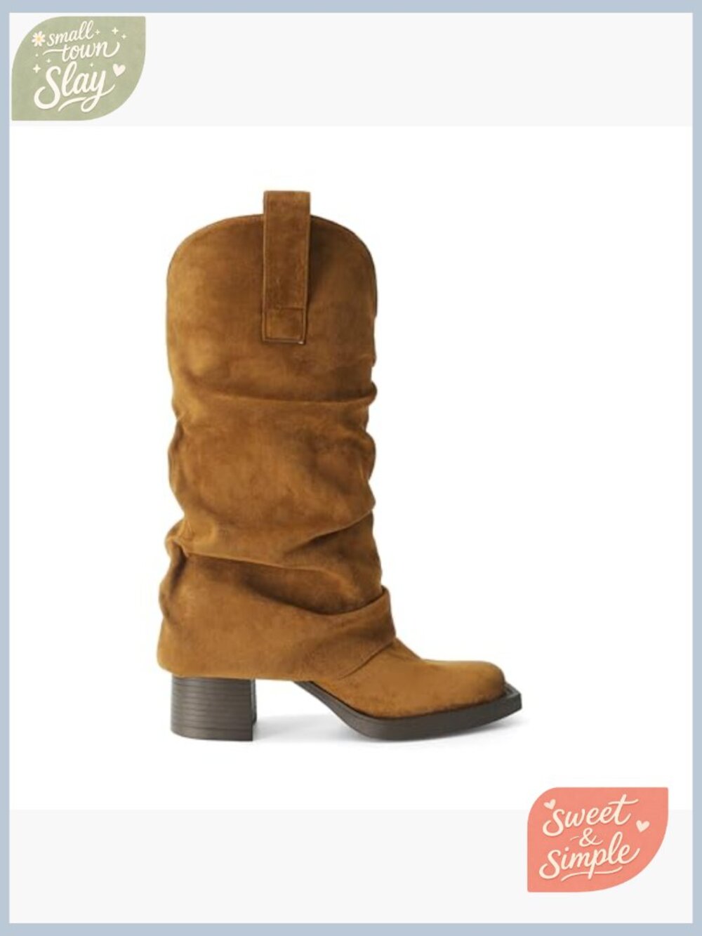 Faux Suede Fold Over Mid Calf Boots Square Toe Chunky Heel Pull On Booties - Picture 7 of 7
